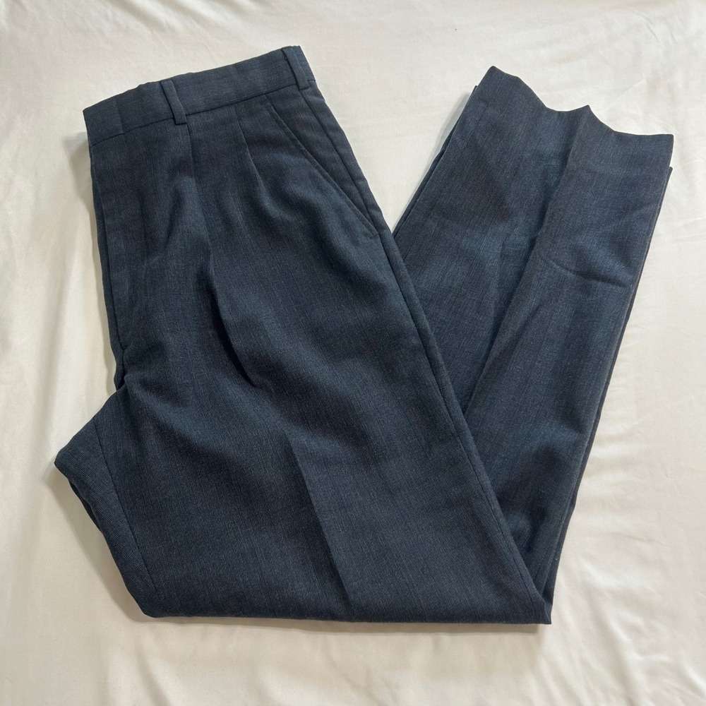 Vintage Mens Pleated Dress Pants 34x32 Charcoal Gray Worsted Wool Blend Trousers